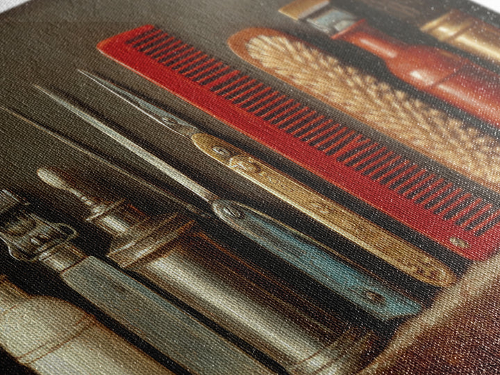 Antique Clippers and Combs on Worn Wood Canvas Print, Barbershop Art, Digital Prints, Barbershop Decor, Oil Painting, Grooming, BAA-2x1-77