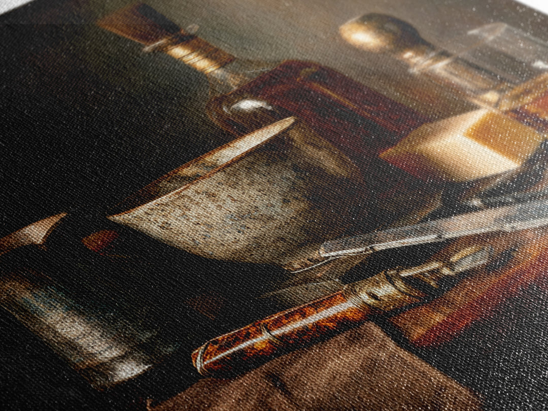Whiskey and Straight Razor Masculine Still Life Canvas Print, Barbershop Art, Black Art Prints, Barbershop Decor, Grooming, BAA-3x2-35