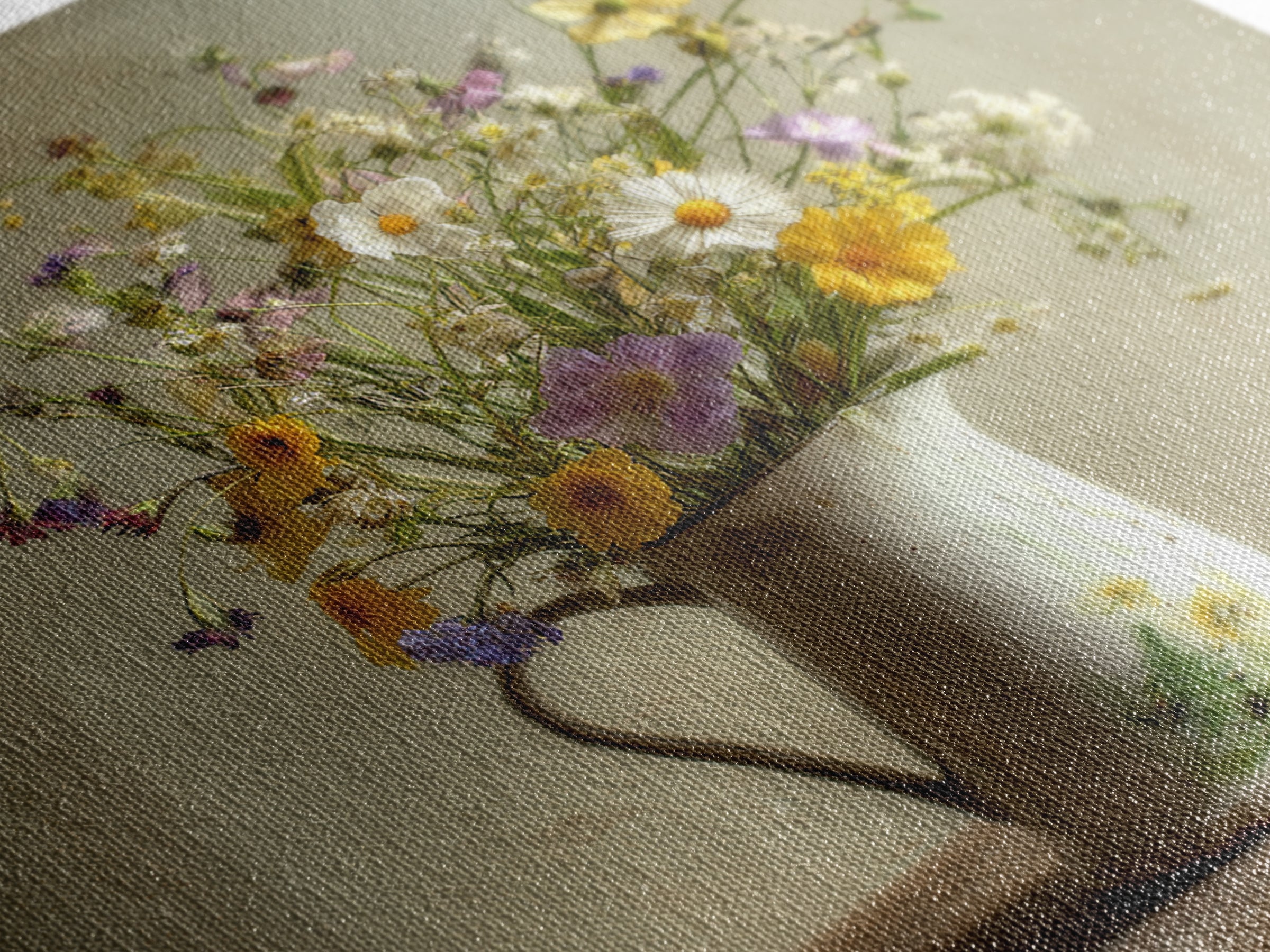Country Wildflowers in a Chipped Ceramic Pitcher Canvas Print, Bed and Breakfast Art, Modern Decor, Living Room Decor, BAB-1x1-1