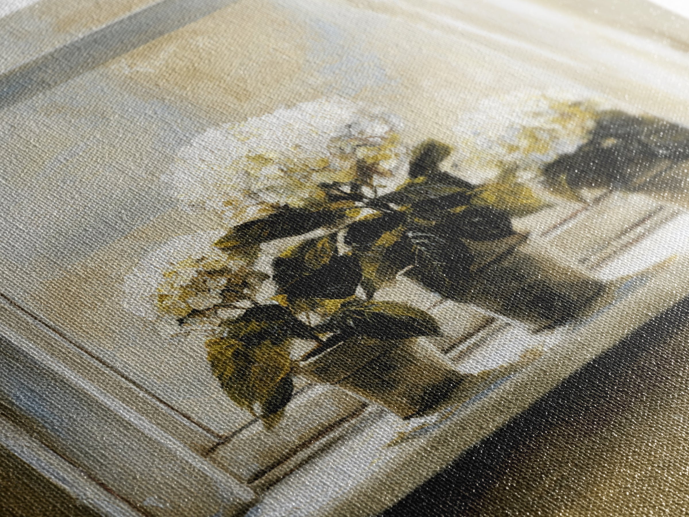 Sunlit Hydrangeas on a Windowsill Canvas Print, Bed and Breakfast Art, Trendy Wall Art, Living Room Decor, Fine Art, BAB-1x1-10