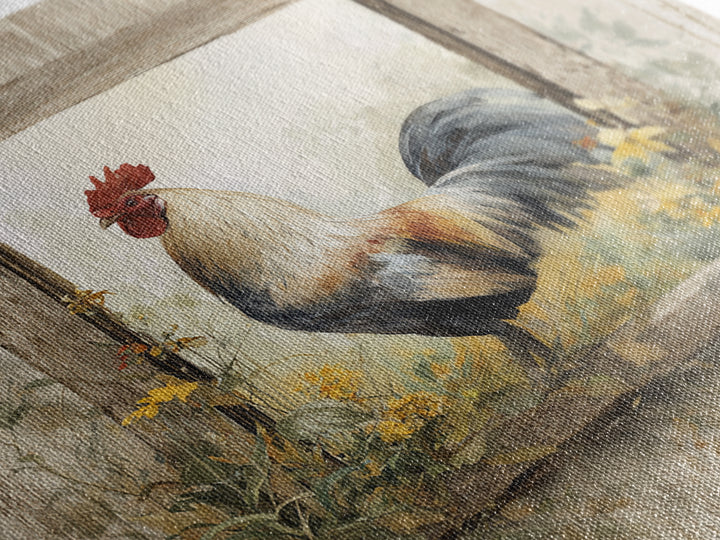 Rooster and Wildflower Country Portrait Canvas Print, Bed and Breakfast Art, Living Room Decor, Fine Art, Folk Art, BAB-1x1-19