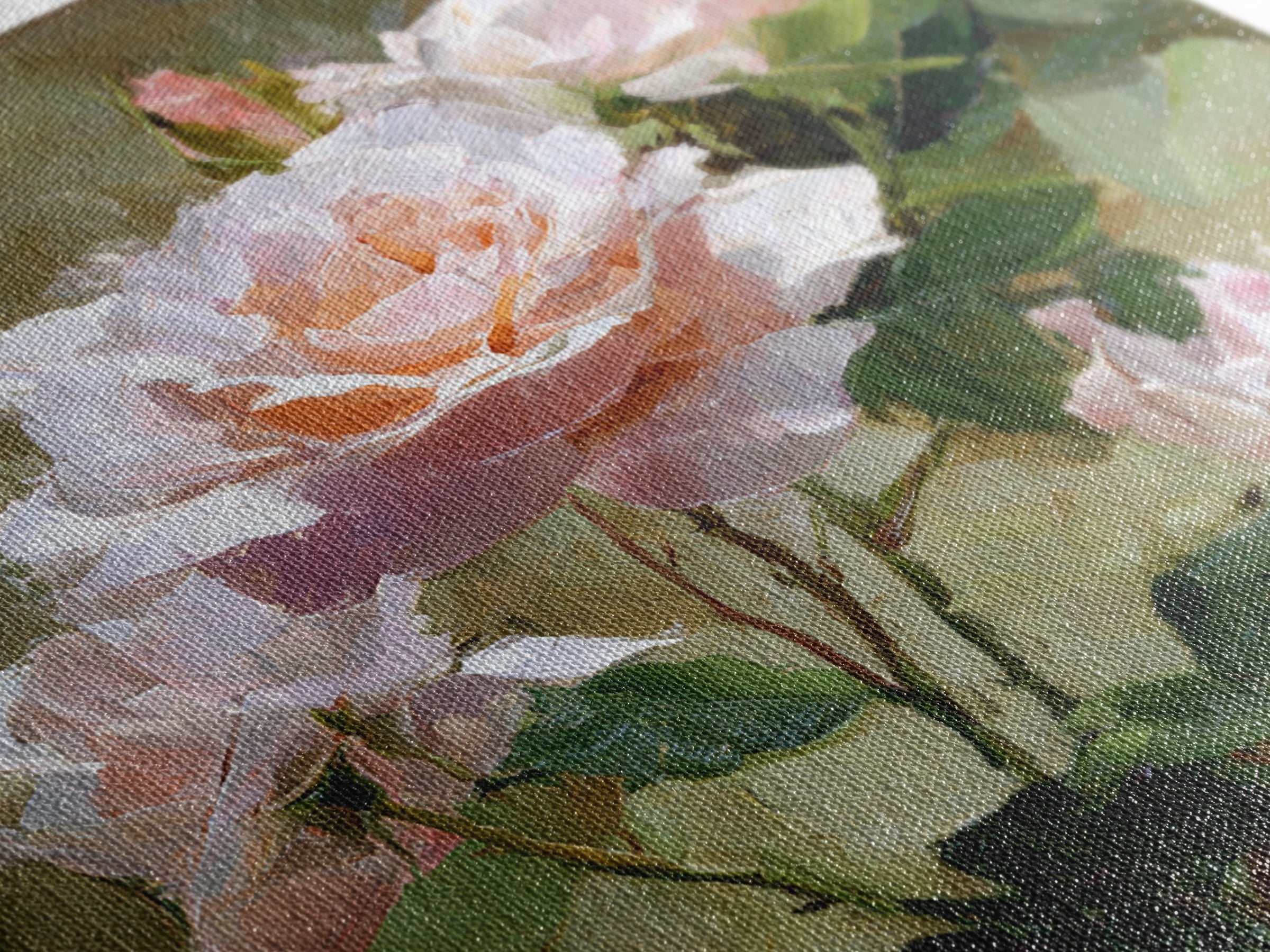 Garden Roses in Romantic Oil Paint Framed Canvas Print, Bed and Breakfast Art, Neutral Decor, Living Room Decor, Oil Painting, BAB-1x1-21