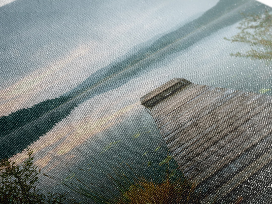 Quiet Lake Dock at Early Morning Canvas Print, Bed and Breakfast Art, Farmhouse Wall Decor, Living Room Decor, Fine Art, BAB-1x1-22