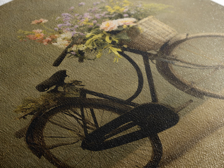 Old Bicycle with Flowers in Basket Canvas Print, Bed and Breakfast Art, Abstract Art, Living Room Decor, Fine Art, BAB-1x1-23