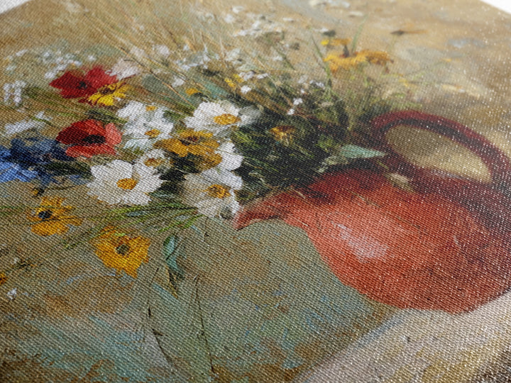 Country Wildflowers in a Chipped Ceramic Pitcher Canvas Print, Bed and Breakfast Art, Room Decor, Living Room Decor, BAB-1x1-25
