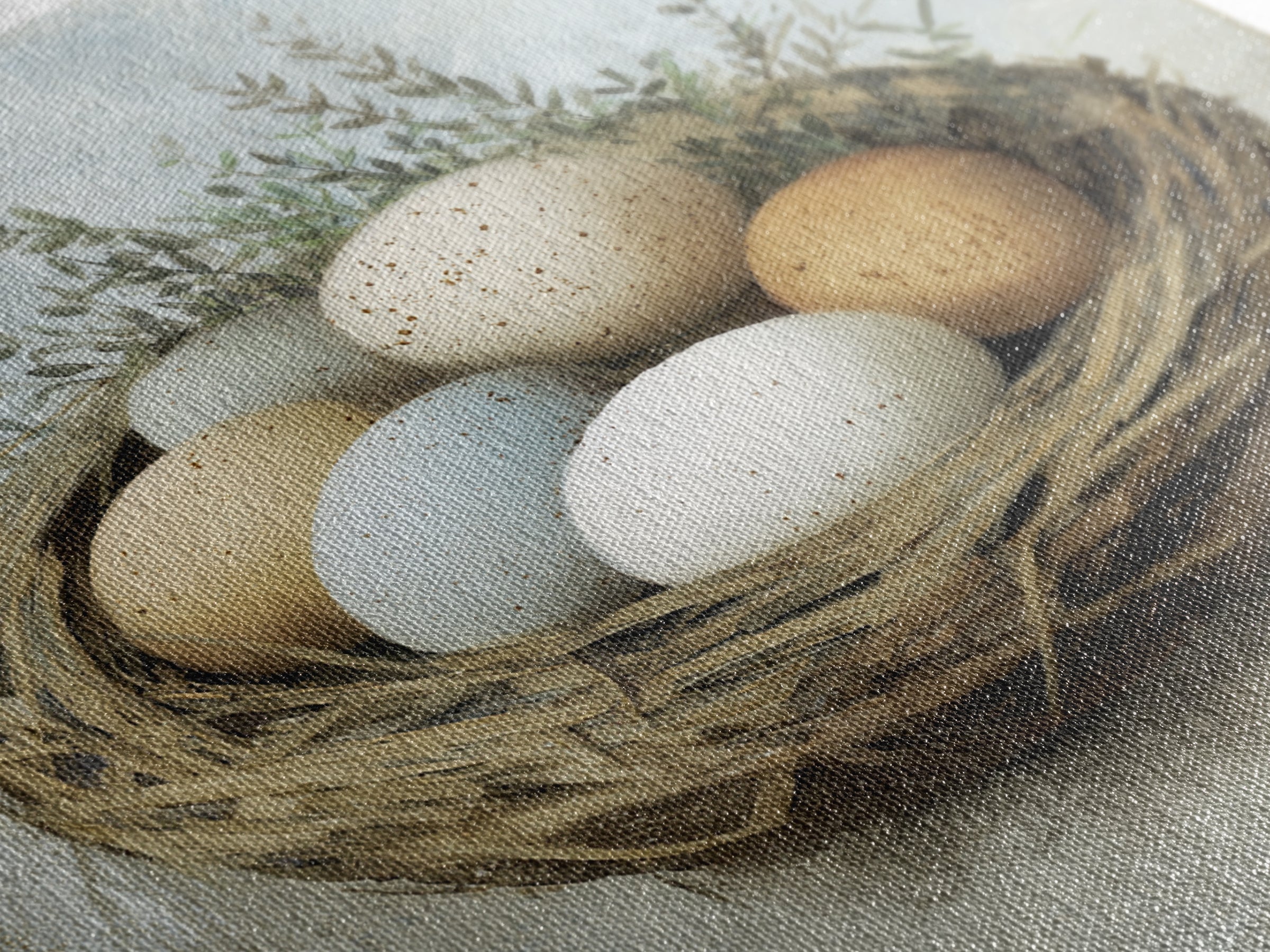 Fresh Eggs in a Woven Basket with Canvas Print, Bed and Breakfast Art, Bedroom Art, Living Room Decor, Oil Painting, BAB-1x1-30