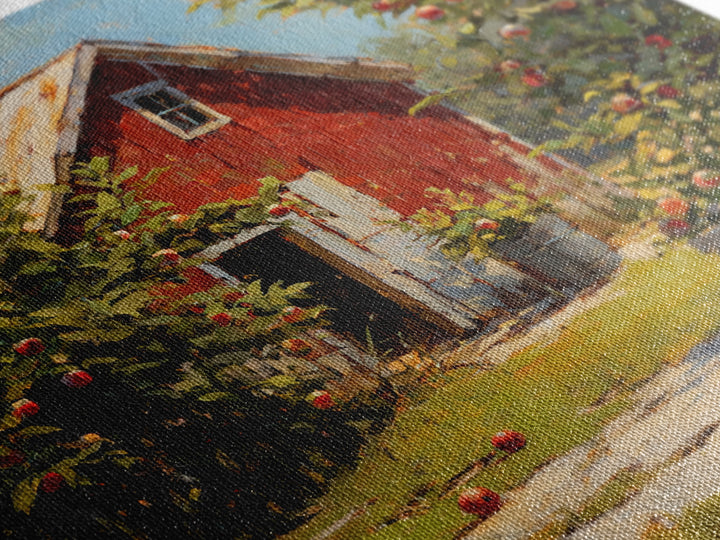 Apple Orchard Scene Framed Canvas Print, Bed and Breakfast Art, Boho Decor, Living Room Decor, Oil Painting, BAB-1x1-37