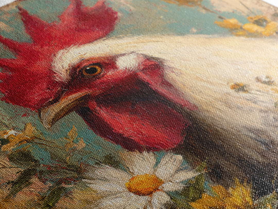 Rooster and Wildflower Country Portrait Canvas Print, Bed and Breakfast Art, Farmhouse Wall Decor, Living Room Decor, BAB-1x1-43