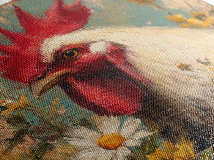 Rooster and Wildflower Country Portrait Canvas Print, Bed and Breakfast Art, Farmhouse Wall Decor, Living Room Decor, BAB-1x1-43