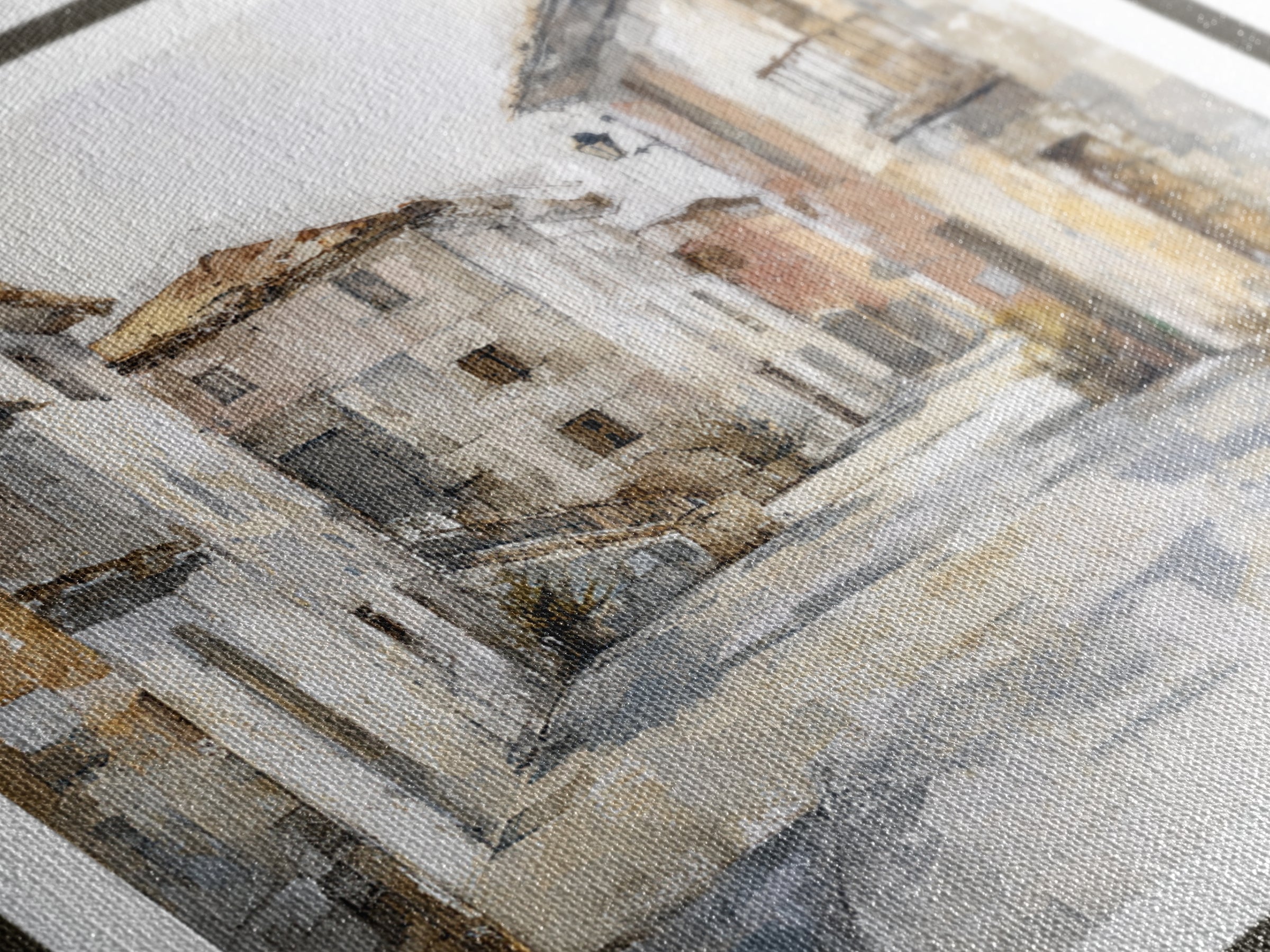 Soft Watercolor Village Street at Dawn Canvas Print, Bed and Breakfast Art, Fine Art Print, Living Room Decor, Fine Art, BAB-1x1-5
