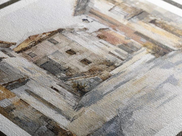 Soft Watercolor Village Street at Dawn Canvas Print, Bed and Breakfast Art, Fine Art Print, Living Room Decor, Fine Art, BAB-1x1-5