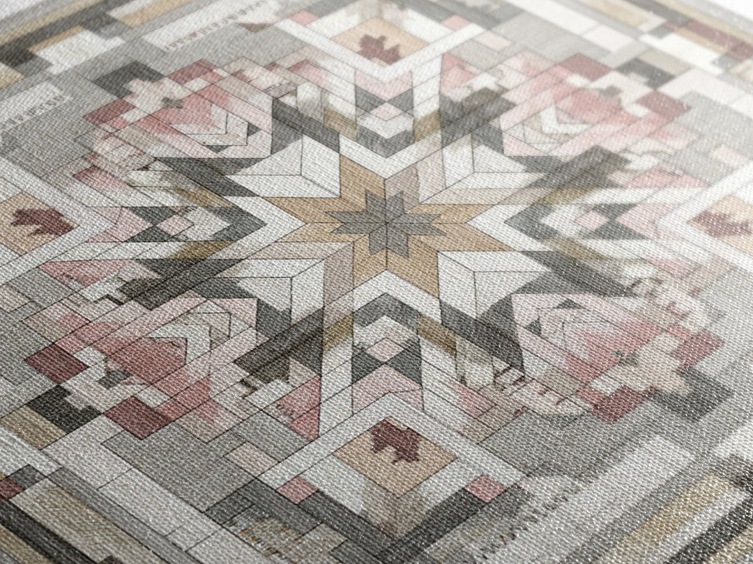 Quilt Pattern Folk Art Composition Canvas Print, Bed and Breakfast Art, Gallery Decor, Living Room Decor, Fine Art, BAB-1x1-59