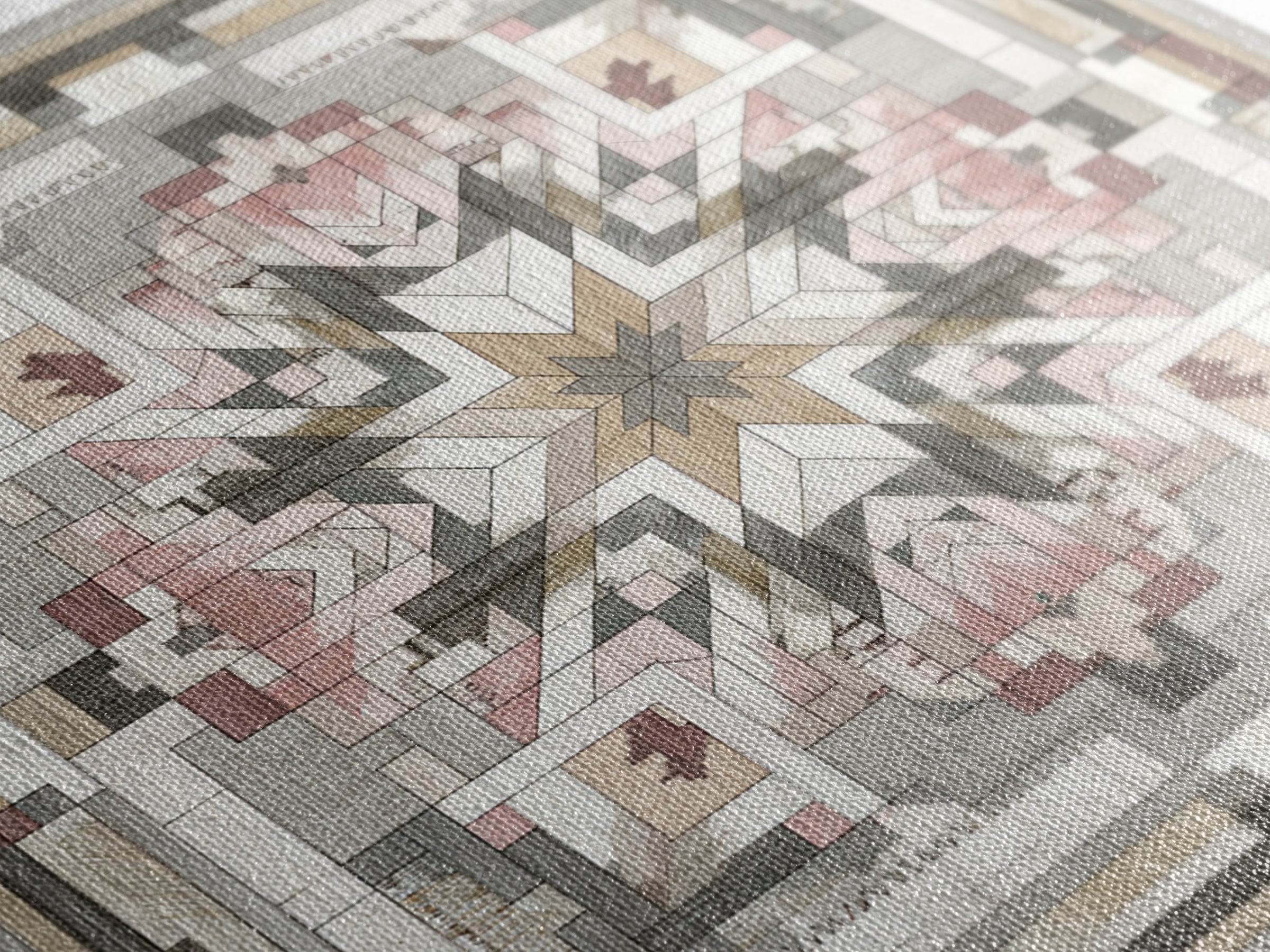 Quilt Pattern Folk Art Composition Canvas Print, Bed and Breakfast Art, Gallery Decor, Living Room Decor, Fine Art, BAB-1x1-59