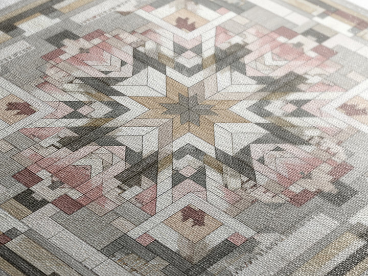 Quilt Pattern Folk Art Composition Canvas Print, Bed and Breakfast Art, Gallery Decor, Living Room Decor, Fine Art, BAB-1x1-59