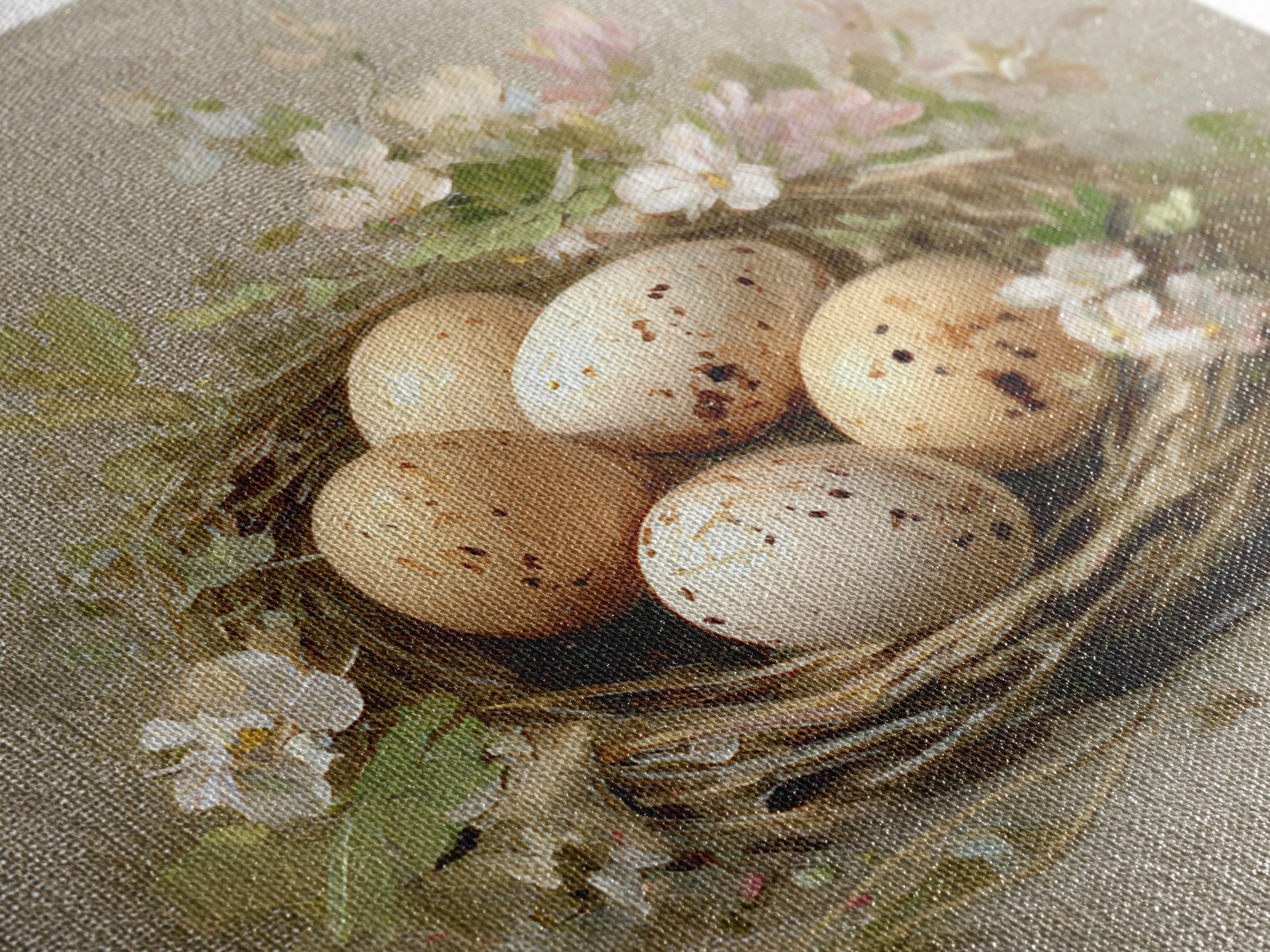 Fresh Eggs in a Woven Basket with Framed Canvas Print, Bed and Breakfast Art, Coffee Art, Living Room Decor, Watercolor Art, BAB-1x1-6