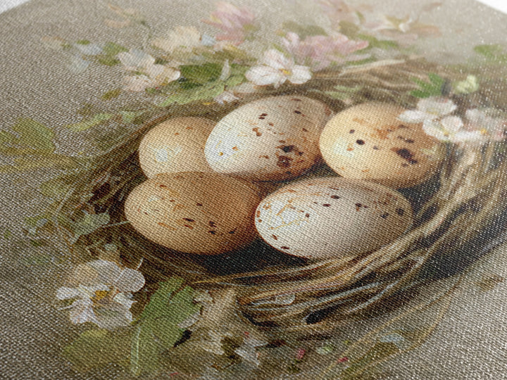 Fresh Eggs in a Woven Basket with Framed Canvas Print, Bed and Breakfast Art, Coffee Art, Living Room Decor, Watercolor Art, BAB-1x1-6