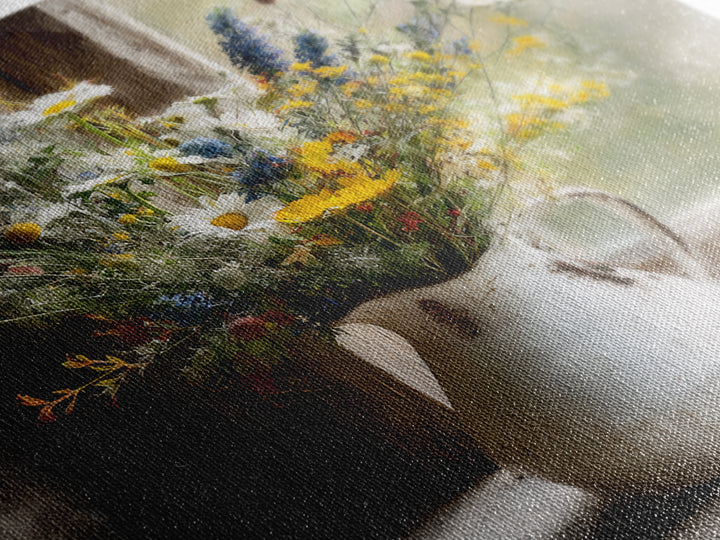 Country Wildflowers in a Chipped Ceramic Pitcher Canvas Print, Bed and Breakfast Art, Home Decor, Living Room Decor, BAB-1x1-73