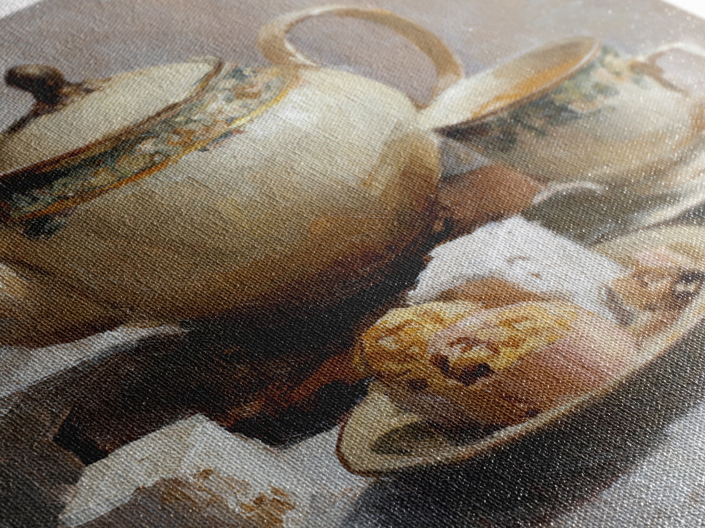 Porcelain Teapot and Scones Framed Canvas Print, Bed and Breakfast Art, Bedroom Prints, Living Room Decor, Abstract Art, BAB-1x1-84