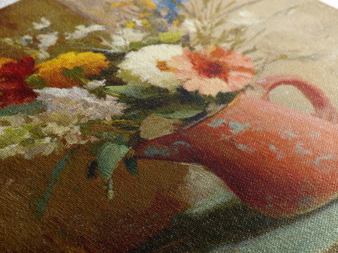 Country Wildflowers in a Chipped Ceramic Pitcher Canvas Print, Bed and Breakfast Art, Digital Art, Living Room Decor, Fine Art, BAB-1x1-97