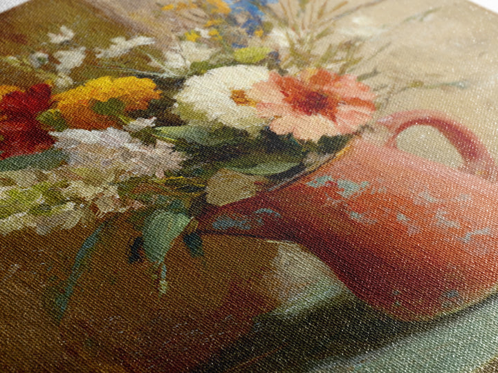 Country Wildflowers in a Chipped Ceramic Pitcher Canvas Print, Bed and Breakfast Art, Digital Art, Living Room Decor, Fine Art, BAB-1x1-97