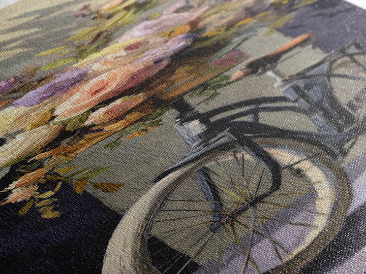 Old Bicycle with Flowers in Basket Canvas Print, Bed and Breakfast Art, Dopamine Decor, Living Room Decor, Fine Art, BAB-1x3-11