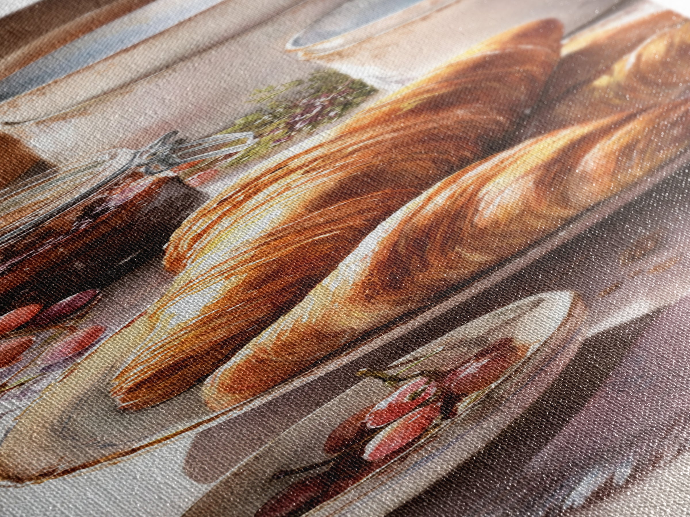Fresh Croissants and Jam on a Linen Canvas Print, Bed and Breakfast Art, Gallery Decor, Living Room Decor, Fine Art, BAB-1x3-14
