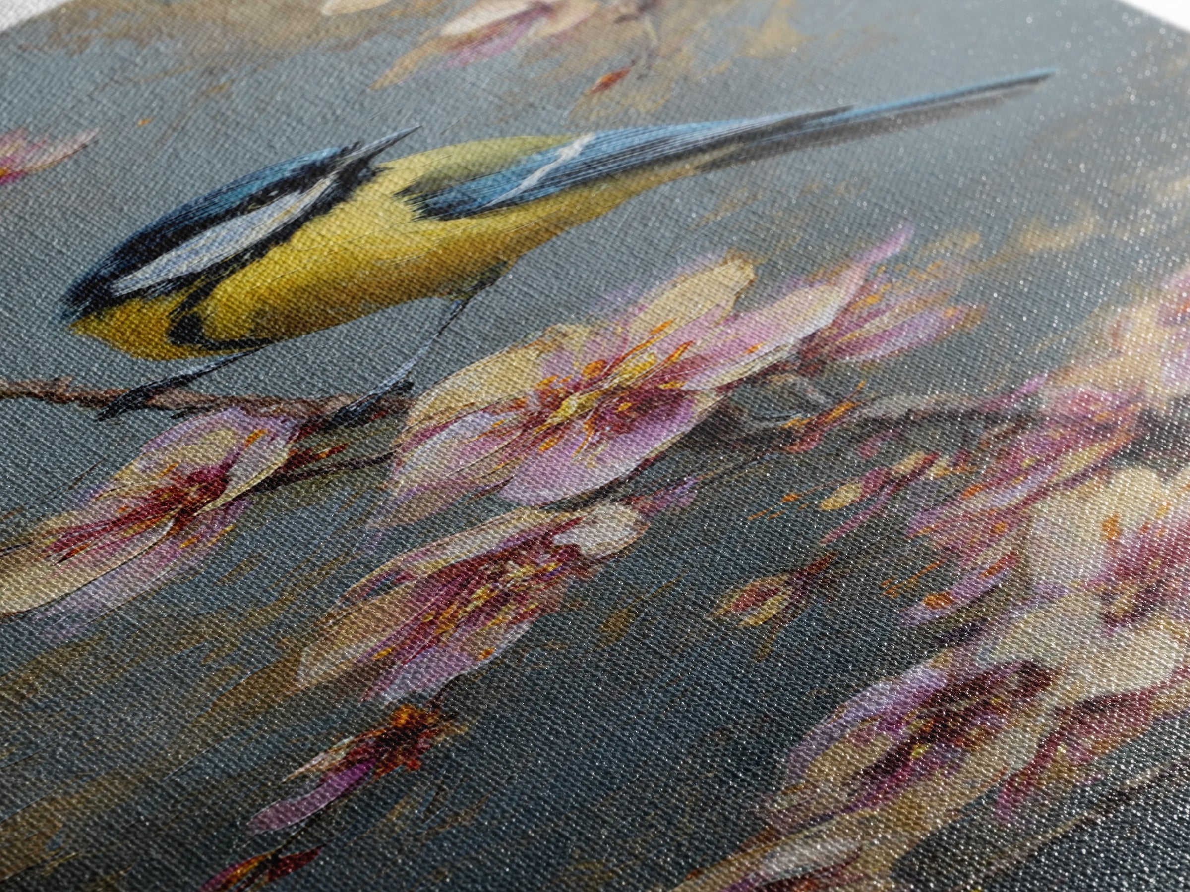 Small Bird on a Flowering Branch Canvas Print, Bed and Breakfast Art, Folk Art, Living Room Decor, Watercolor Art, BAB-1x3-2