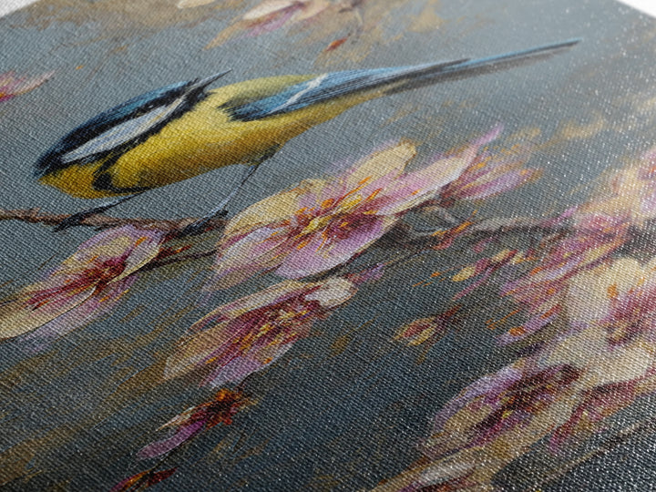 Small Bird on a Flowering Branch Canvas Print, Bed and Breakfast Art, Folk Art, Living Room Decor, Watercolor Art, BAB-1x3-2
