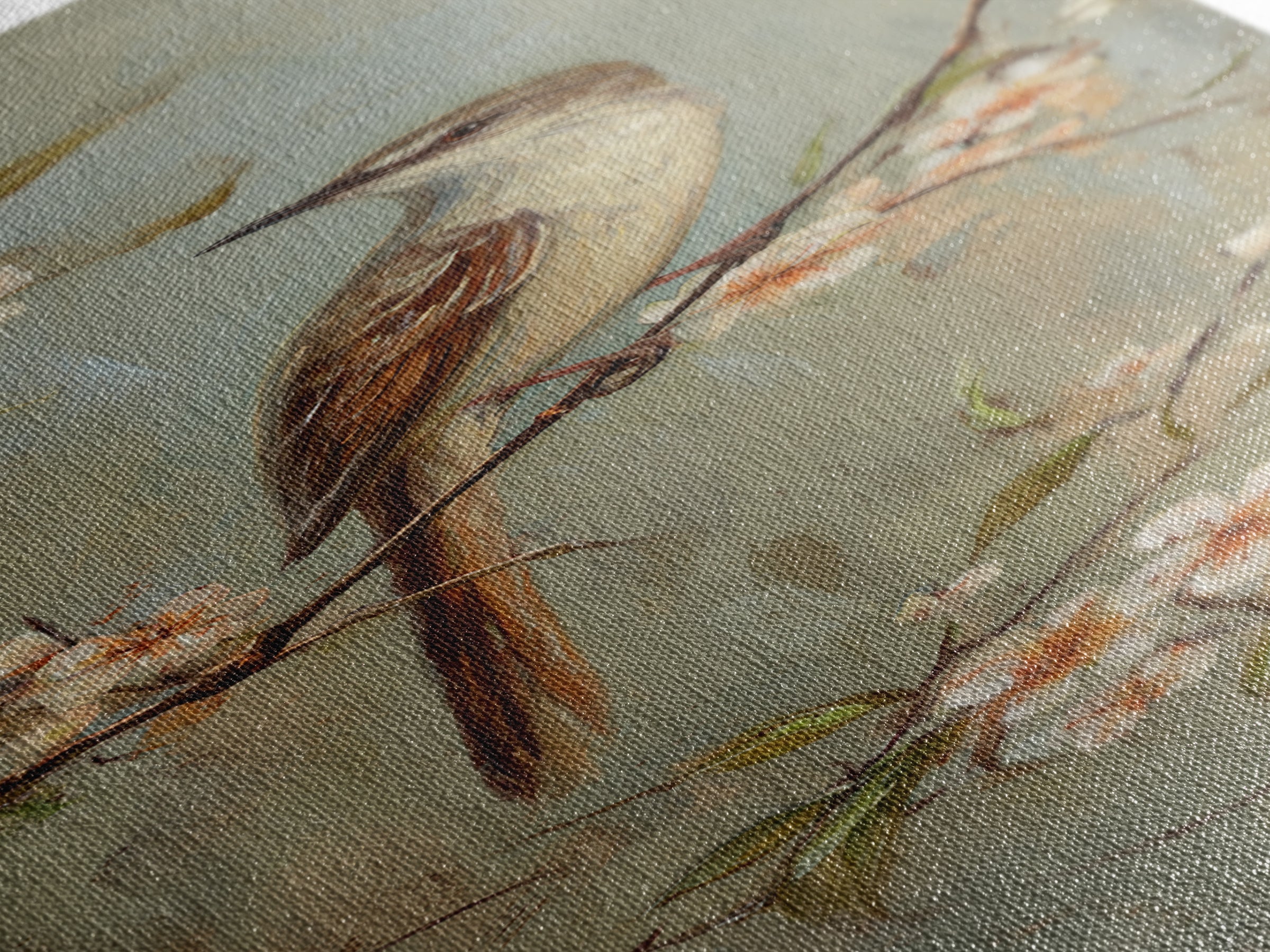 Small Bird on a Flowering Branch Framed Canvas Print, Bed and Breakfast Art, Fine Art Print, Living Room Decor, Watercolor Art, BAB-1x3-50