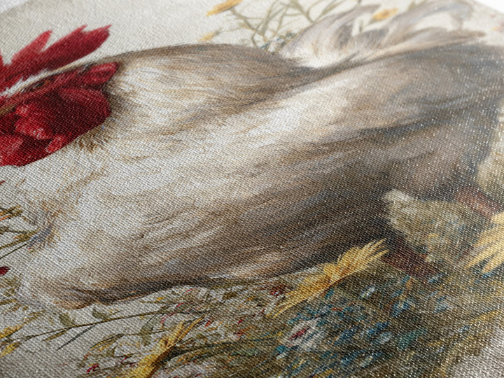 Rooster and Wildflower Country Portrait Canvas Print, Bed and Breakfast Art, Coffee Wall Art, Living Room Decor, BAB-1x3-79