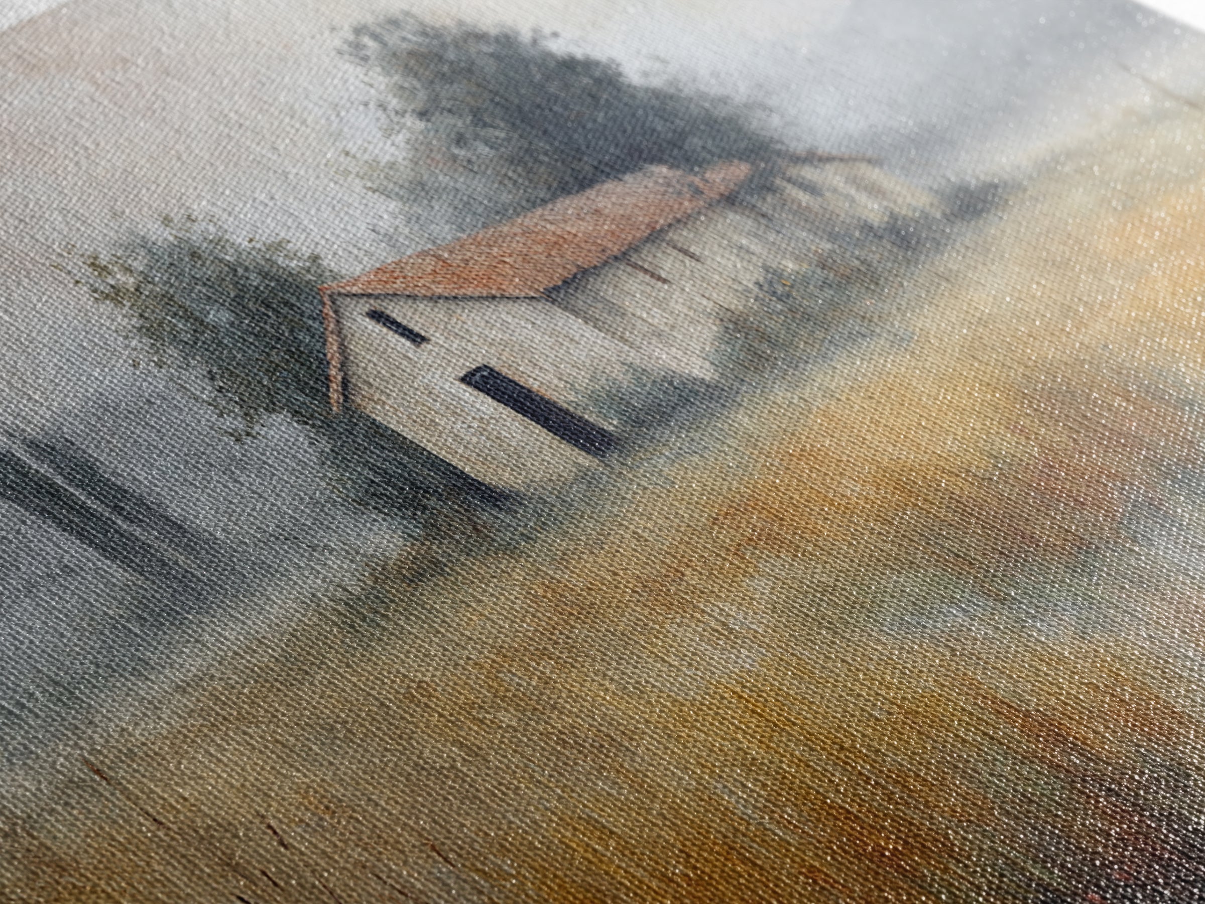 Old Farmhouse Landscape Framed Canvas Print, Bed and Breakfast Art, Boho Decor, Living Room Decor, Fine Art, BAB-2x1-27
