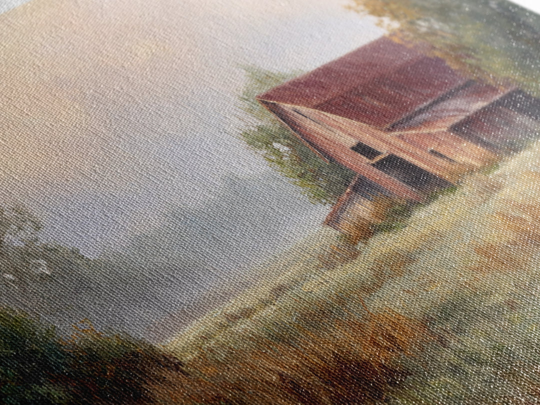 Old Farmhouse Landscape Framed Canvas Print, Bed and Breakfast Art, Wood Wall Art, Living Room Decor, Oil Painting, BAB-2x1-3