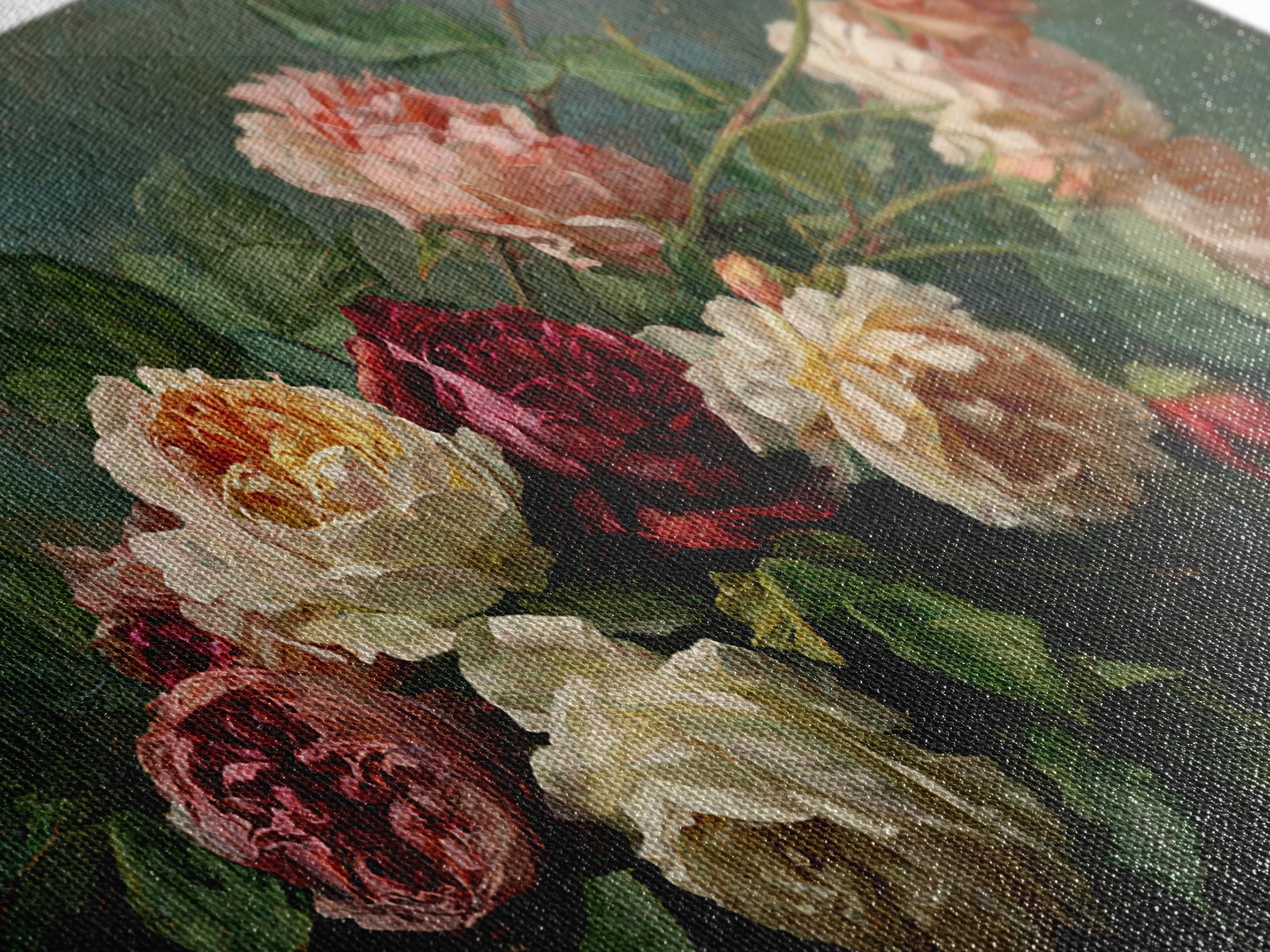 Garden Roses in Romantic Oil Paint Canvas Print, Bed and Breakfast Art, Art Print, Living Room Decor, Fine Art, BAB-2x1-41