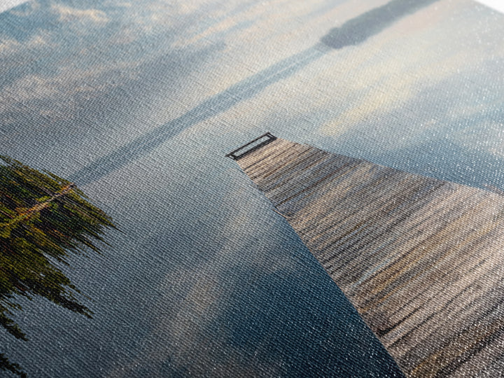 Quiet Lake Dock at Early Morning Framed Canvas Print, Bed and Breakfast Art, Room Decor, Living Room Decor, Fine Art, BAB-2x1-42