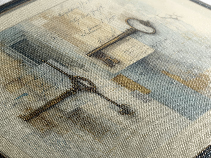 Antique Key and Handwritten Canvas Print, Bed and Breakfast Art, Printable Wall Art, Living Room Decor, Fine Art Print, BAB-2x1-5