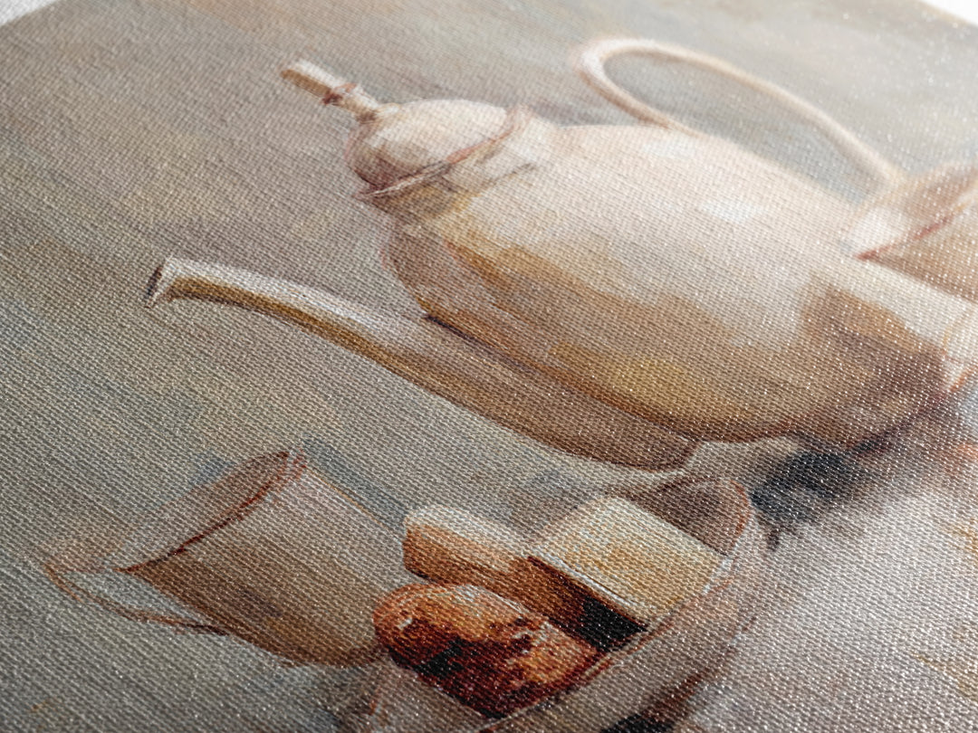 Porcelain Teapot and Scones Framed Canvas Print, Bed and Breakfast Art, Art Print, Living Room Decor, Fine Art, BAB-2x1-56