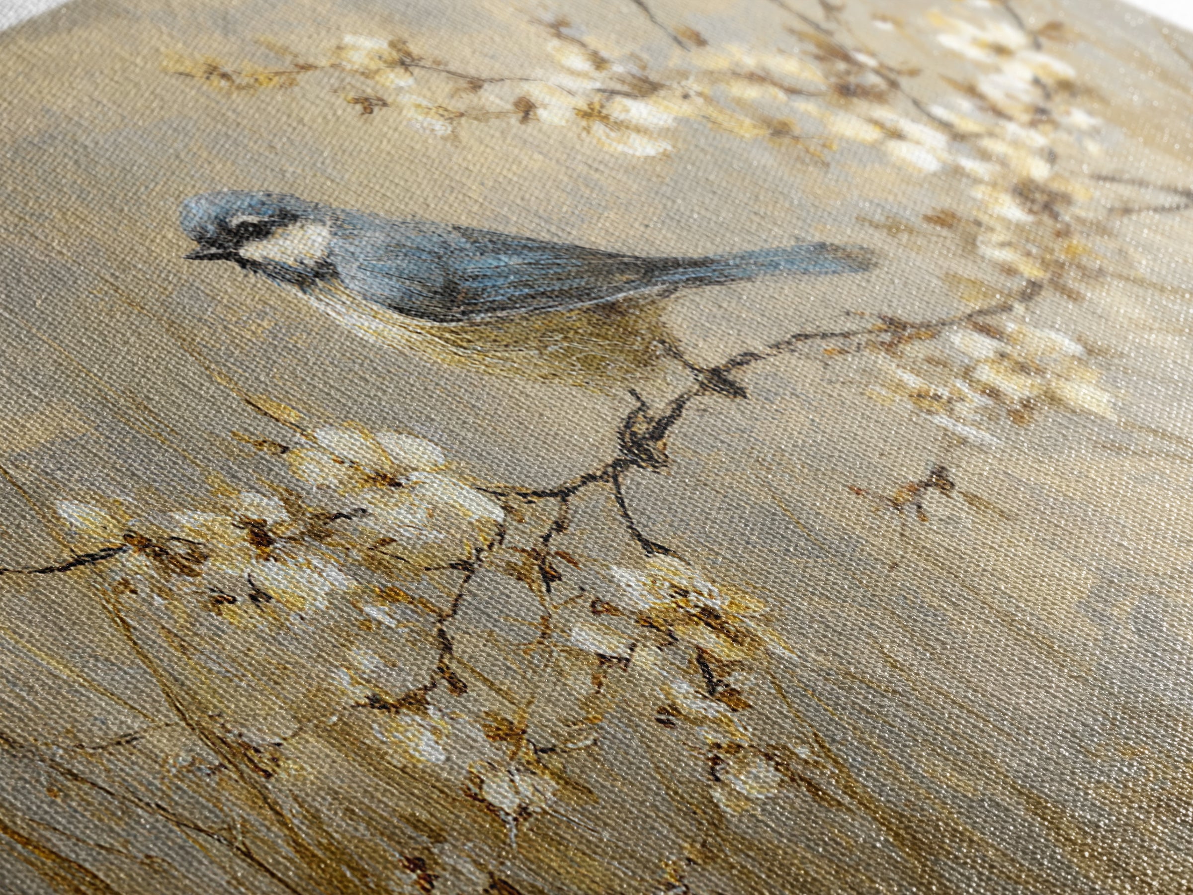 Small Bird on a Flowering Branch Canvas Print, Bed and Breakfast Art, Print, Living Room Decor, Watercolor Art, BAB-2x1-58