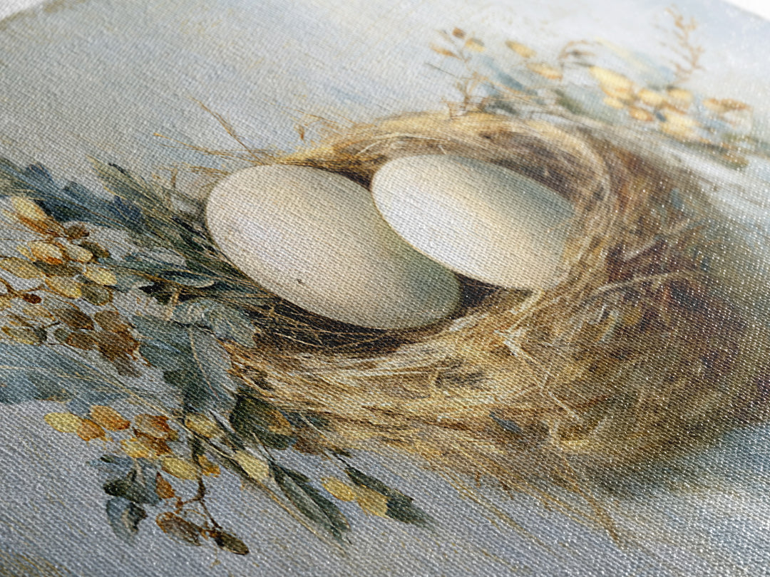 Fresh Eggs in a Woven Basket with Canvas Print, Bed and Breakfast Art, Printable Wall Art, Living Room Decor, Watercolor Art, BAB-2x1-74