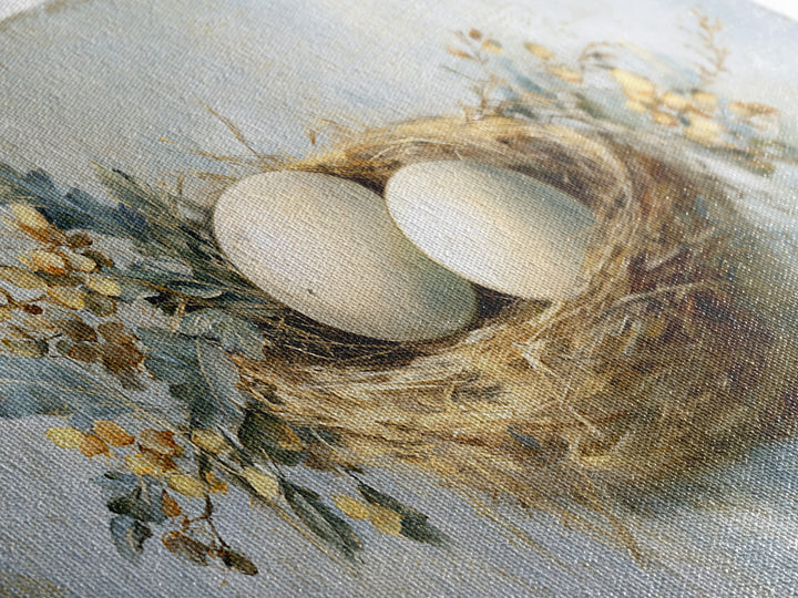 Fresh Eggs in a Woven Basket with Canvas Print, Bed and Breakfast Art, Printable Wall Art, Living Room Decor, Watercolor Art, BAB-2x1-74