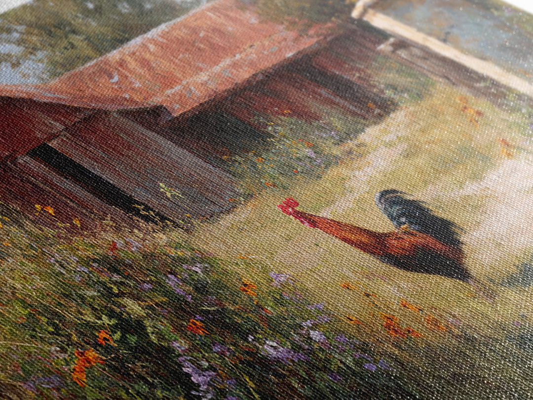 Rooster and Wildflower Country Portrait Canvas Print, Bed and Breakfast Art, Trendy Wall Art, Living Room Decor, BAB-2x1-87
