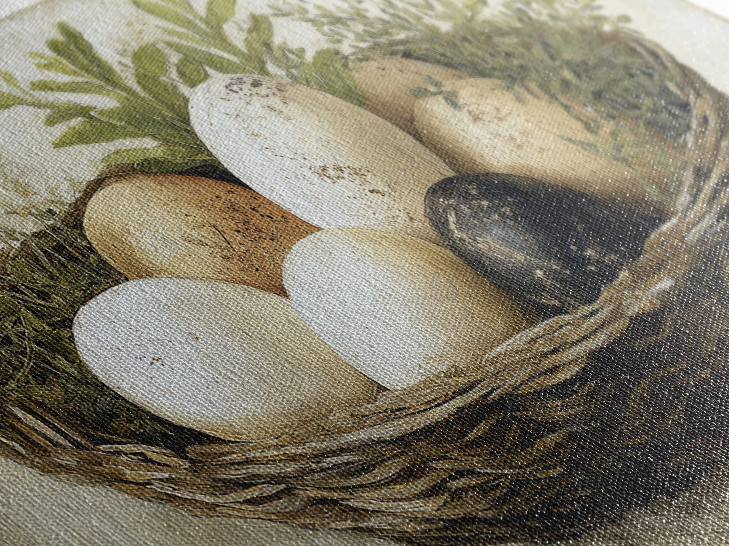 Fresh Eggs in a Woven Basket with Canvas Print, Bed and Breakfast Art, Printable Wall Art, Living Room Decor, Watercolor Art, BAB-2x1-98