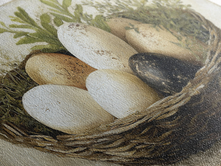 Fresh Eggs in a Woven Basket with Canvas Print, Bed and Breakfast Art, Printable Wall Art, Living Room Decor, Watercolor Art, BAB-2x1-98