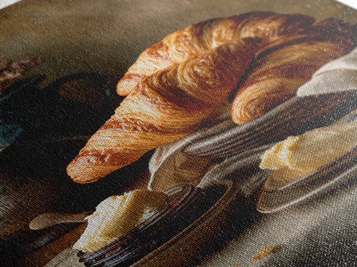 Fresh Croissants and Jam on a Linen Canvas Print, Bed and Breakfast Art, Contemporary Art, Living Room Decor, Abstract Art, BAB-2x3-10