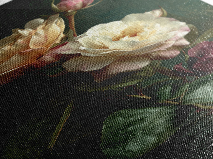 Garden Roses in Romantic Oil Paint Canvas Print, Bed and Breakfast Art, Printable Wall Art, Living Room Decor, Watercolor Art, BAB-2x3-29