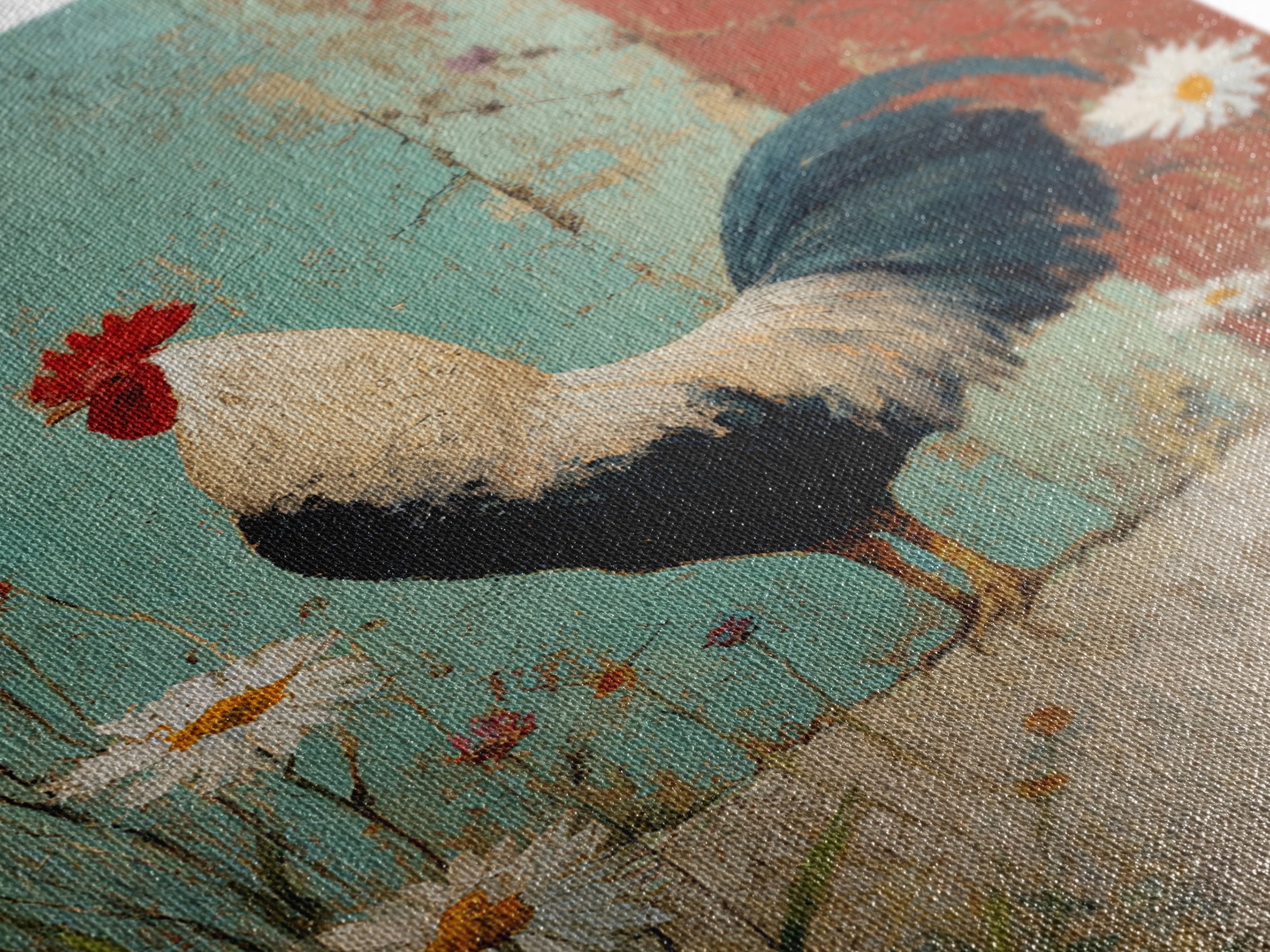 Rooster and Wildflower Country Portrait Canvas Print, Bed and Breakfast Art, Room Decor, Living Room Decor, Dopamine Decor, BAB-2x3-3