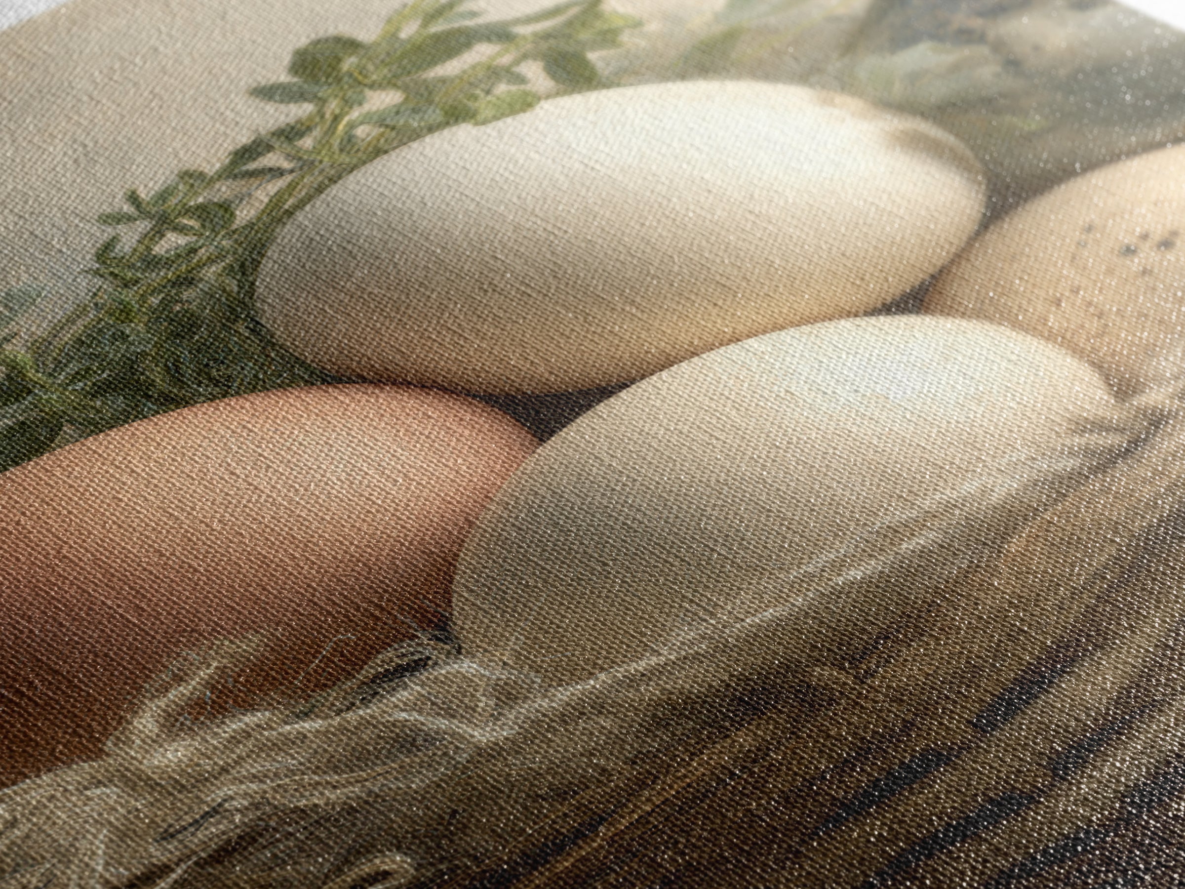 Fresh Eggs in a Woven Basket with Framed Canvas Print, Bed and Breakfast Art, Art Print, Living Room Decor, Fine Art, BAB-2x3-38