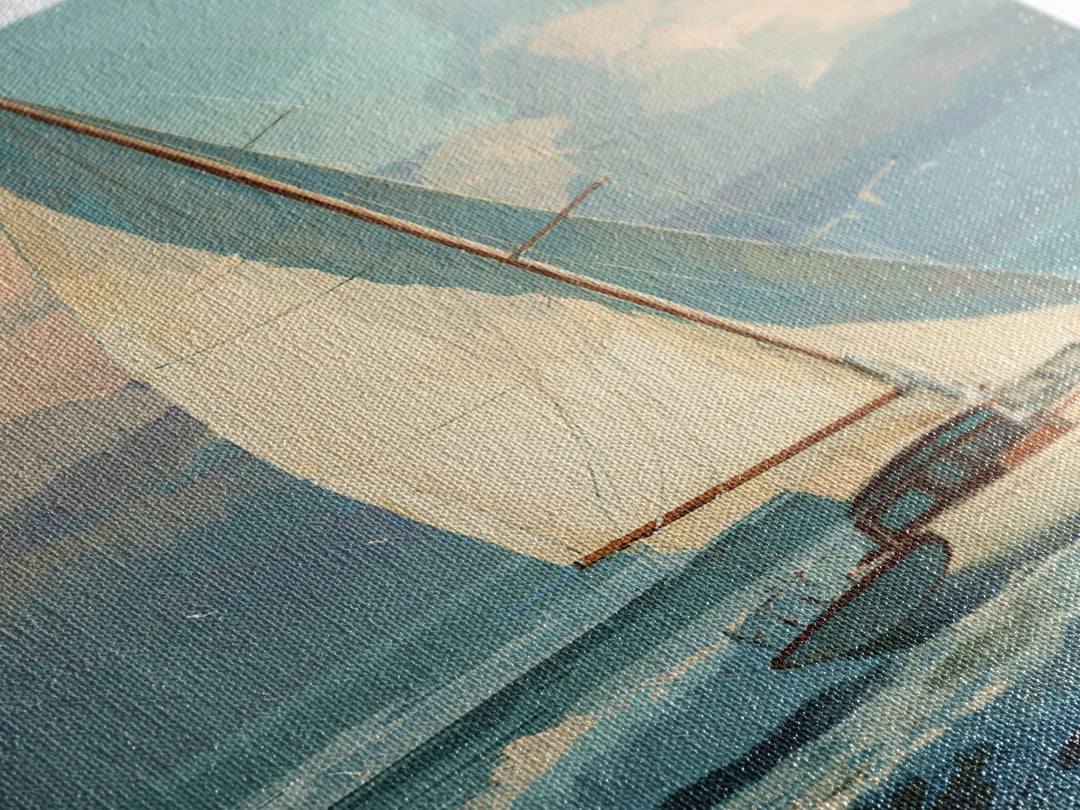 Coastal Inn Sailboat at Sunrise Canvas Print, Bed and Breakfast Art, Printable Art, Living Room Decor, Fine Art, BAB-2x3-49
