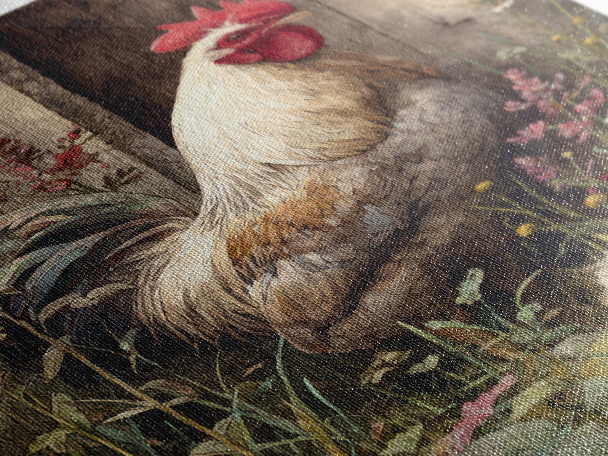 Rooster and Wildflower Country Portrait Framed Canvas Print, Bed and Breakfast Art, Digital Art, Living Room Decor, Fine Art, BAB-2x3-51