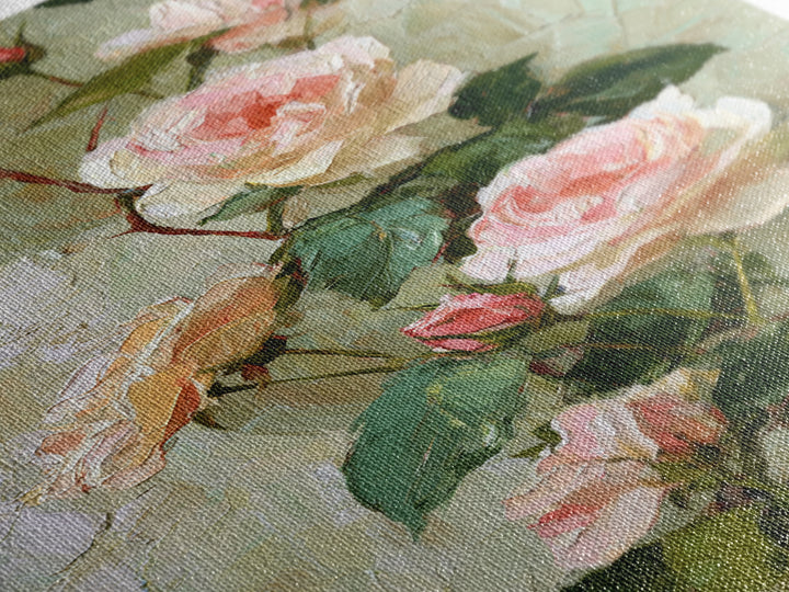 Garden Roses in Romantic Oil Paint Canvas Print, Bed and Breakfast Art, Farmhouse Decor, Living Room Decor, Statement Artwork, BAB-2x3-53