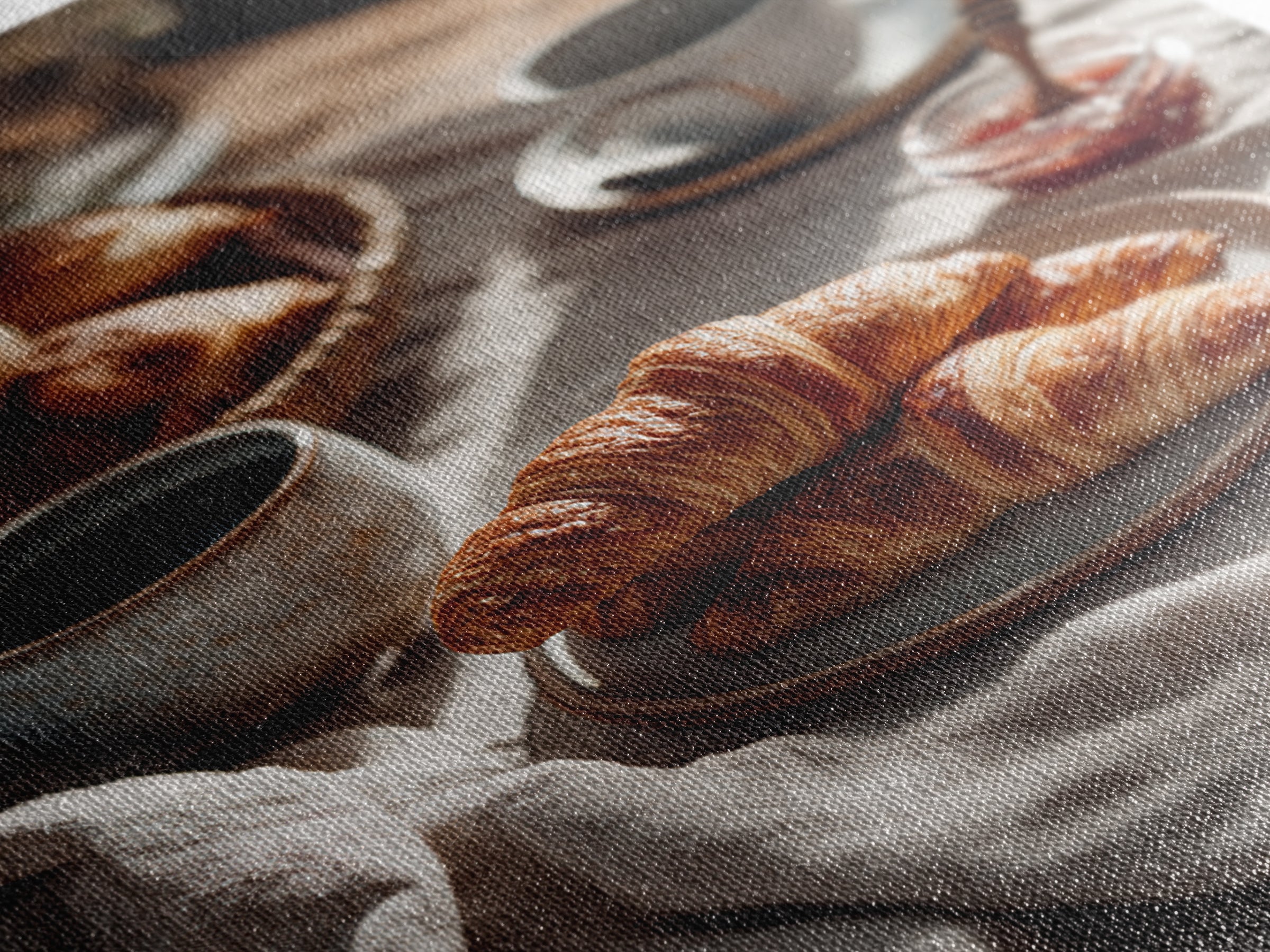Fresh Croissants and Jam on a Linen Canvas Print, Bed and Breakfast Art, Abstract Art, Living Room Decor, Coffee Art, BAB-2x3-58
